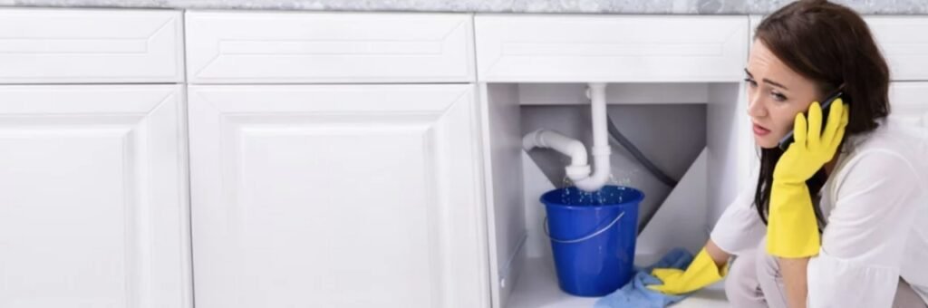 Fuite d’eau sous évier à Saint-Mandé, femme appelant un plombier en urgence
